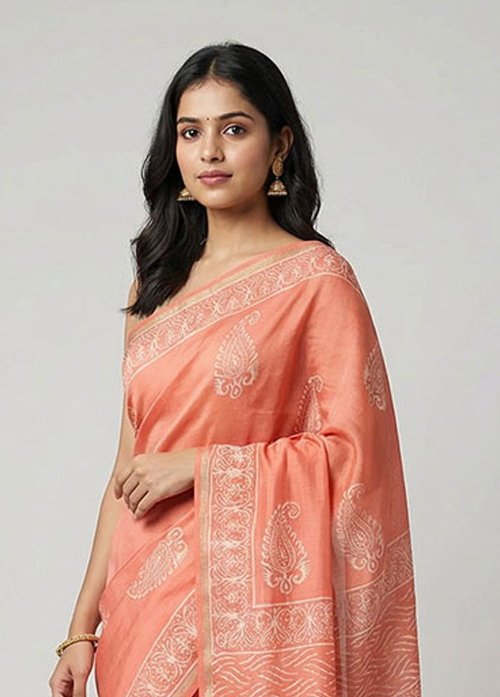 Orange Chanderi Silk Saree With Blouse Piece