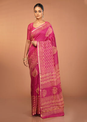Pink Chanderi Silk Saree With Blouse Piece