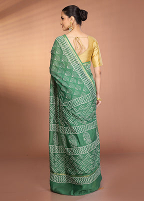 Green Chanderi Silk Saree With Blouse Piece