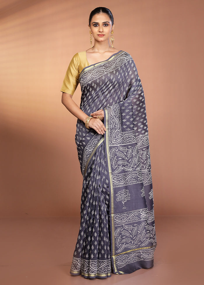 Grey Chanderi Silk Saree With Blouse Piece