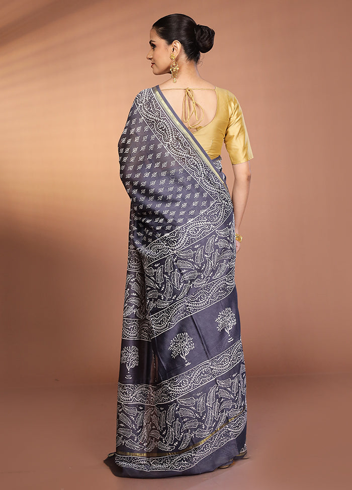 Grey Chanderi Silk Saree With Blouse Piece