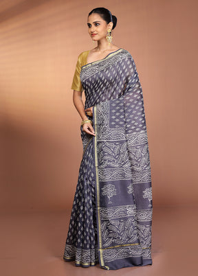 Grey Chanderi Silk Saree With Blouse Piece