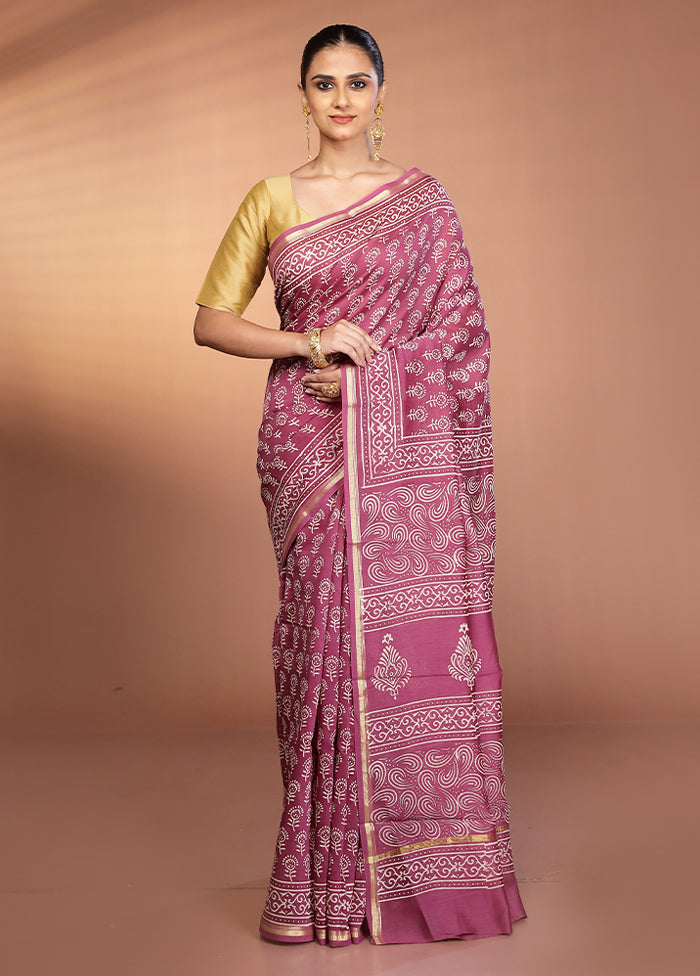 Purple Chanderi Silk Saree With Blouse Piece
