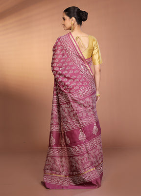 Purple Chanderi Silk Saree With Blouse Piece