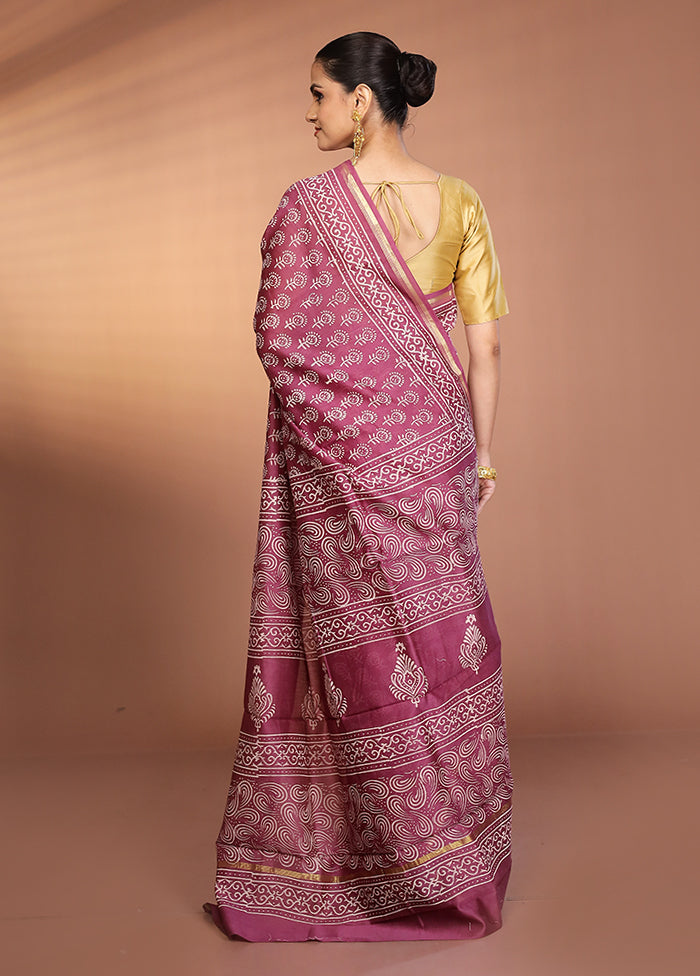Purple Chanderi Silk Saree With Blouse Piece