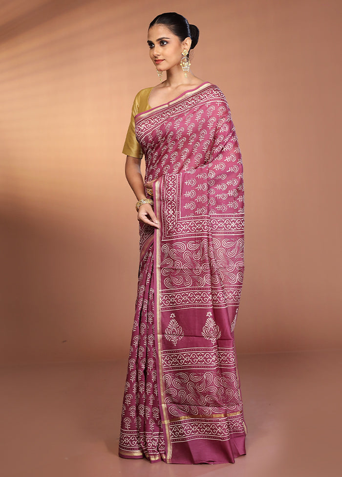 Purple Chanderi Silk Saree With Blouse Piece