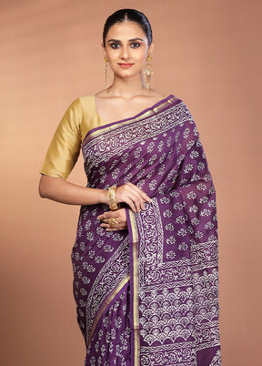 Blue Chanderi Silk Saree With Blouse Piece