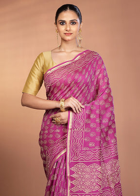 Purple Chanderi Silk Saree With Blouse Piece