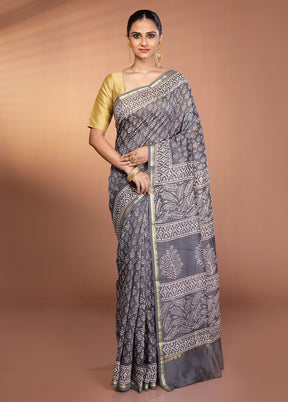 Grey Chanderi Silk Saree With Blouse Piece
