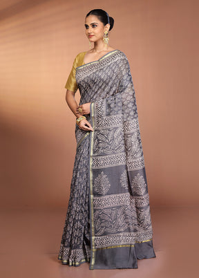 Grey Chanderi Silk Saree With Blouse Piece