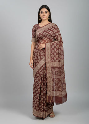 Maroon Chanderi Silk Saree With Blouse Piece