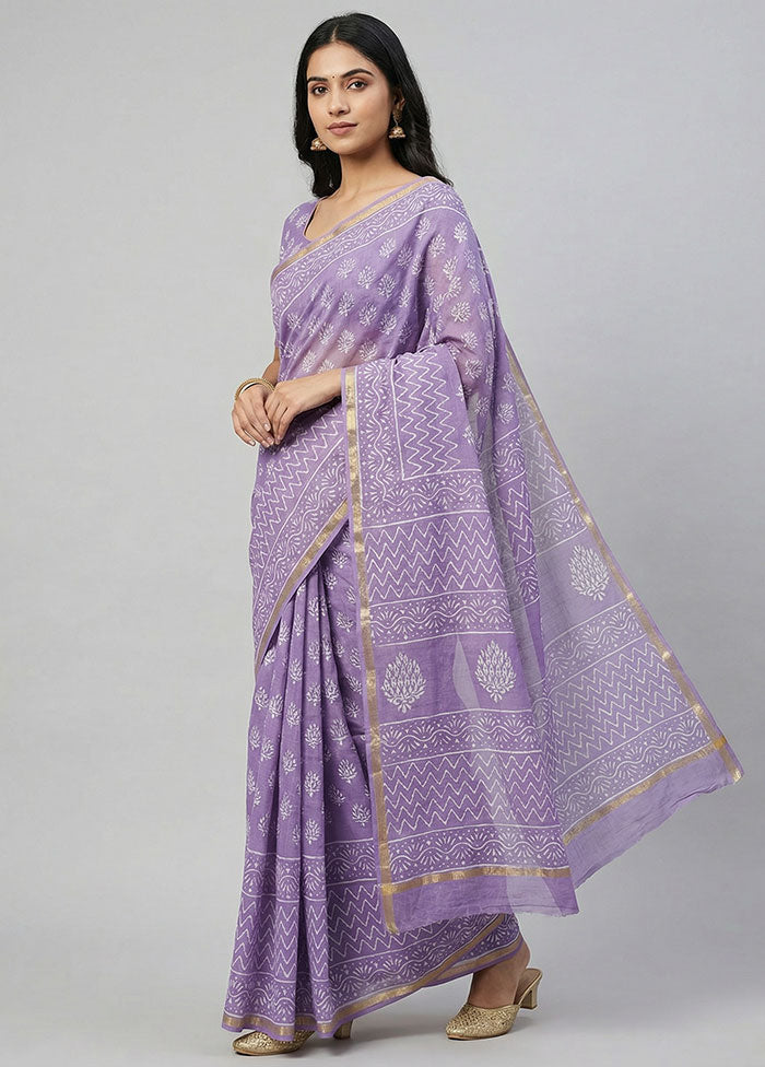 Purple Chanderi Silk Saree With Blouse Piece