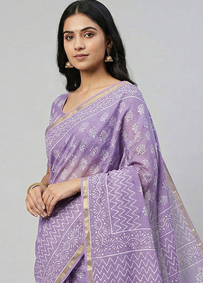 Purple Chanderi Silk Saree With Blouse Piece