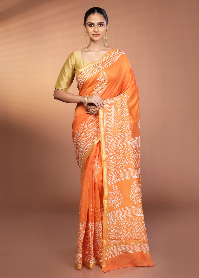 Orange Chanderi Silk Saree With Blouse Piece