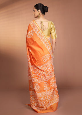Orange Chanderi Silk Saree With Blouse Piece