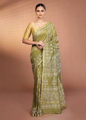 Green Chanderi Silk Saree With Blouse Piece