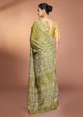 Green Chanderi Silk Saree With Blouse Piece