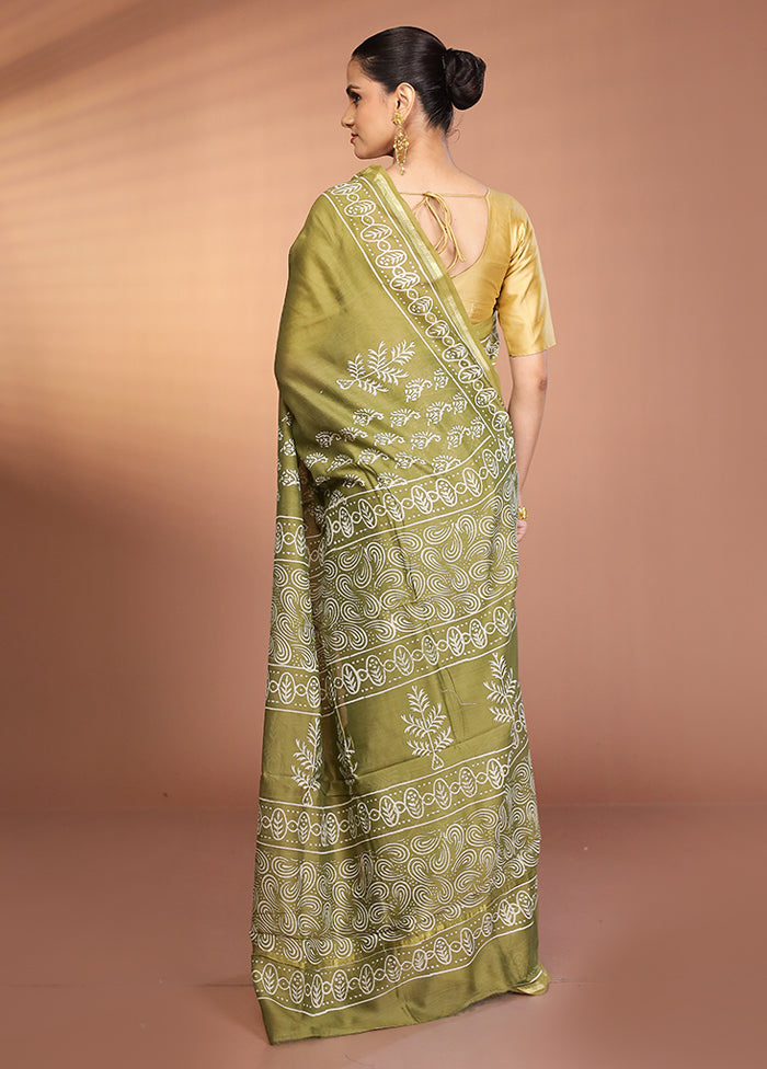 Green Chanderi Silk Saree With Blouse Piece