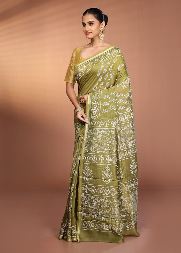 Green Chanderi Silk Saree With Blouse Piece