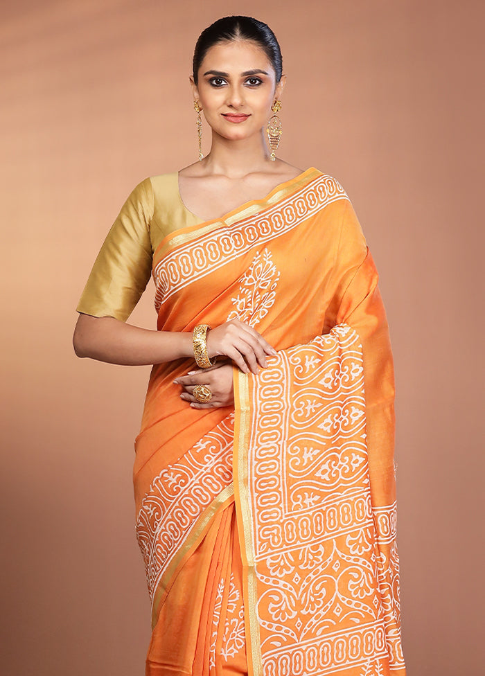 Orange Chanderi Silk Saree With Blouse Piece