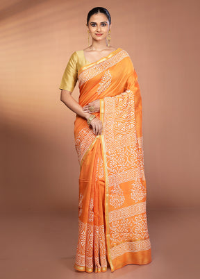 Orange Chanderi Silk Saree With Blouse Piece