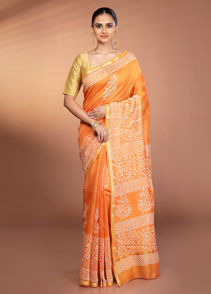 Orange Chanderi Silk Saree With Blouse Piece