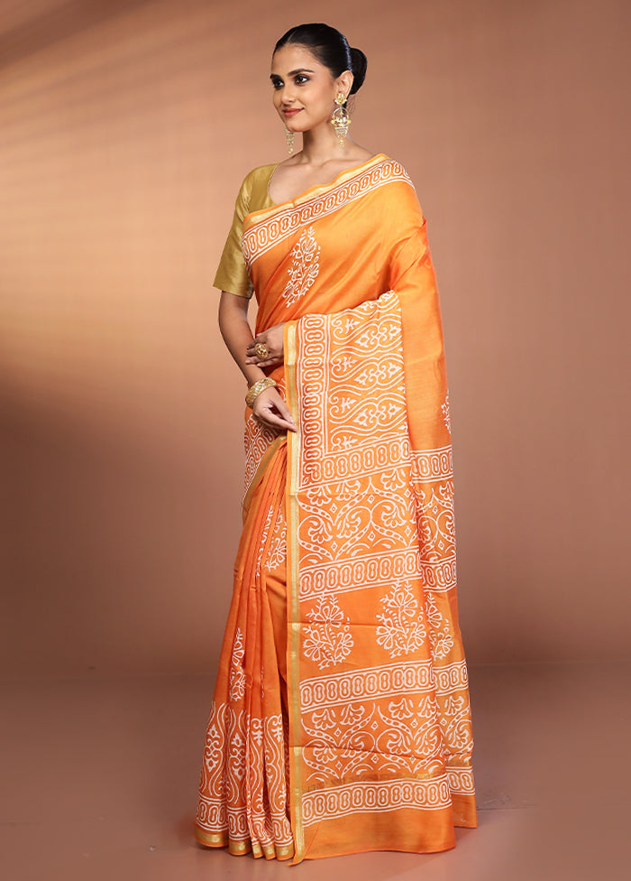 Orange Chanderi Silk Saree With Blouse Piece
