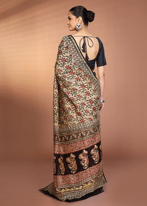 Cream Chanderi Silk Saree With Blouse Piece