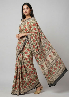 Cream Chanderi Silk Saree With Blouse Piece