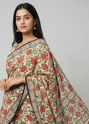 Cream Chanderi Silk Saree With Blouse Piece