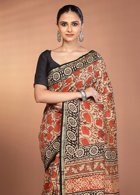 Cream Chanderi Silk Saree With Blouse Piece