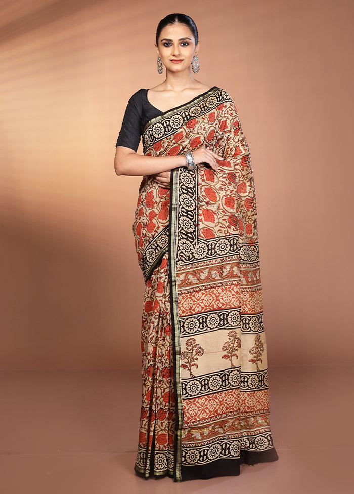 Cream Chanderi Silk Saree With Blouse Piece