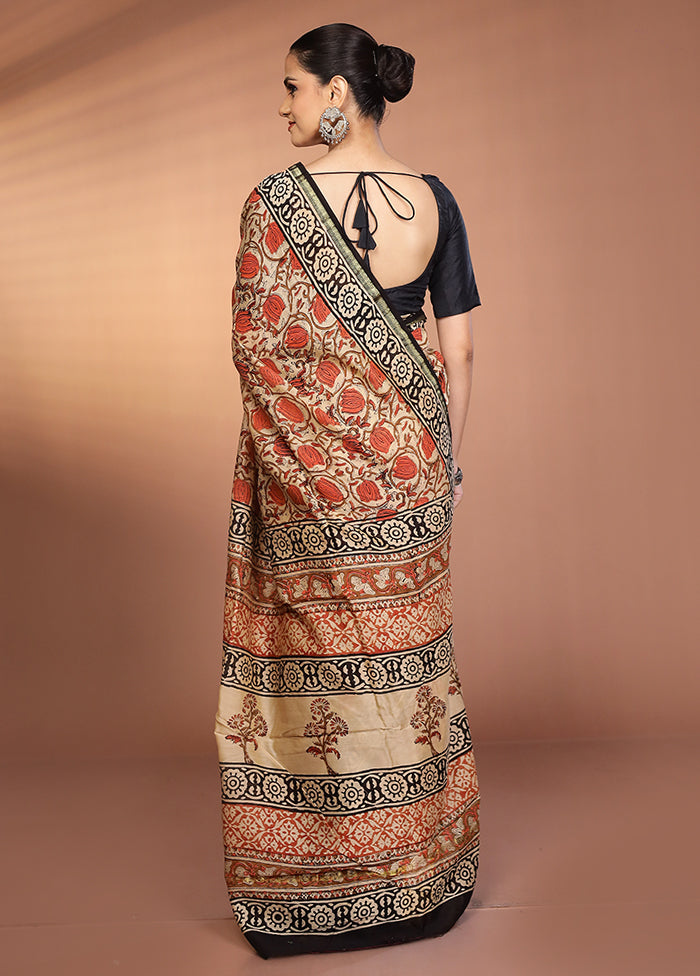 Cream Chanderi Silk Saree With Blouse Piece