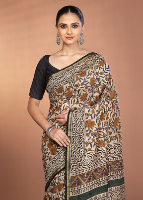 Cream Chanderi Silk Saree With Blouse Piece