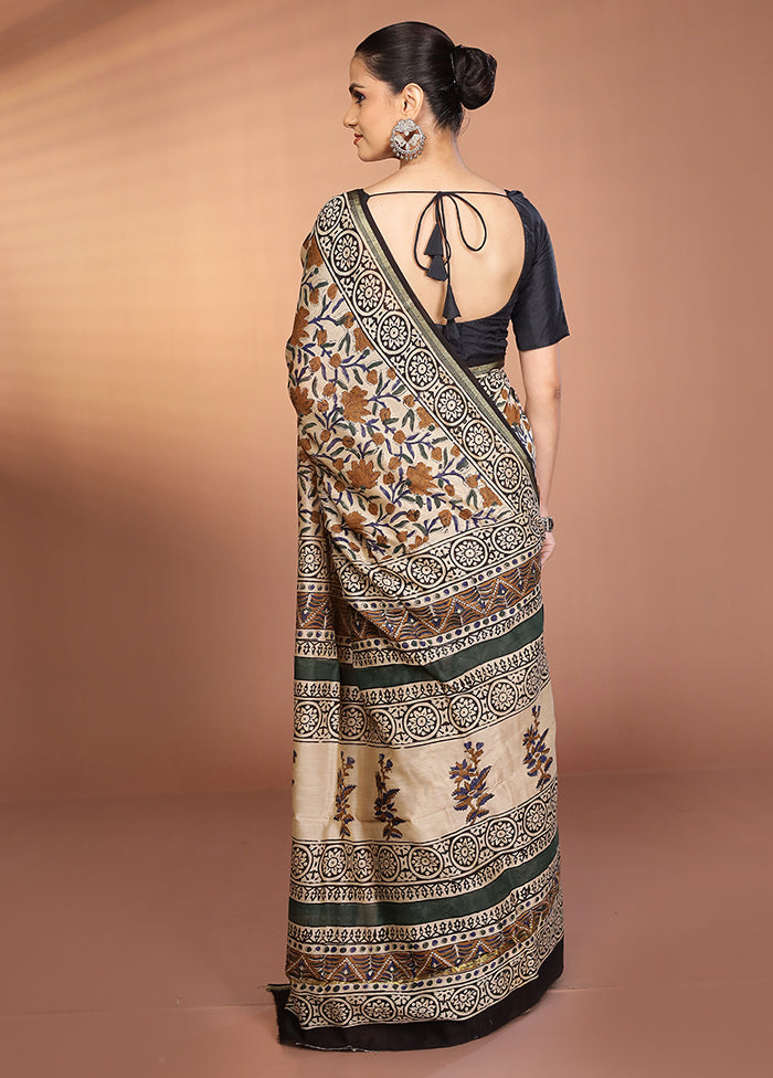 Cream Chanderi Silk Saree With Blouse Piece