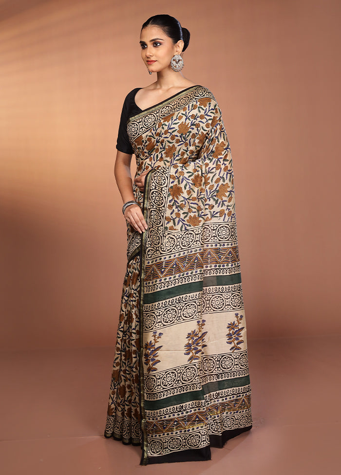 Cream Chanderi Silk Saree With Blouse Piece