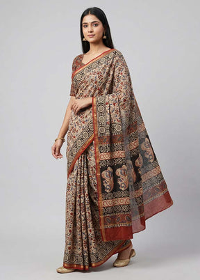 Cream Chanderi Silk Saree With Blouse Piece
