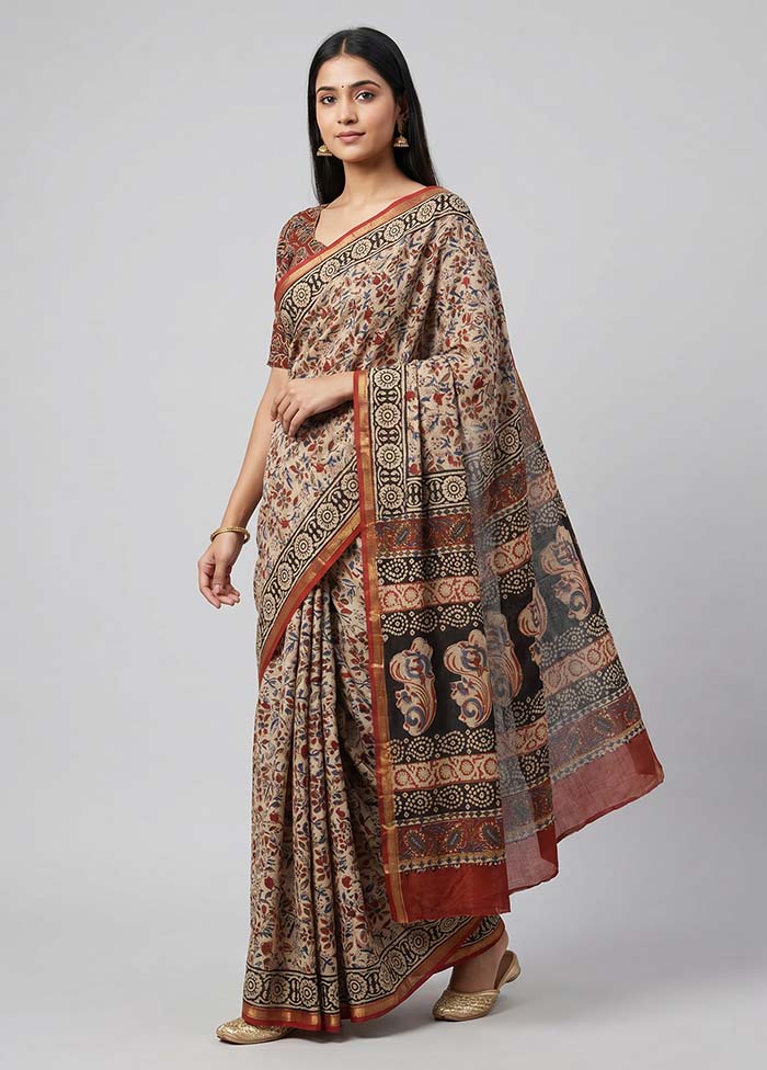 Cream Chanderi Silk Saree With Blouse Piece