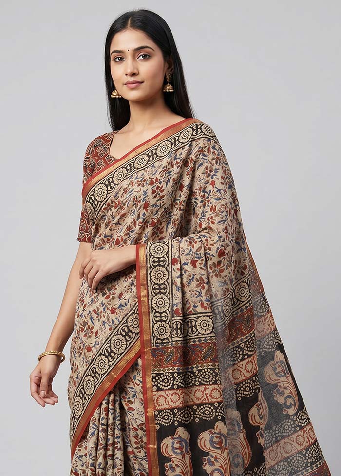 Cream Chanderi Silk Saree With Blouse Piece