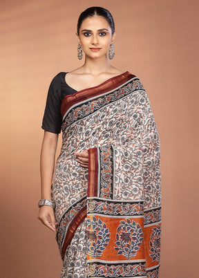 Cream Chanderi Silk Saree With Blouse Piece
