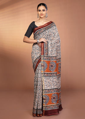 Cream Chanderi Silk Saree With Blouse Piece
