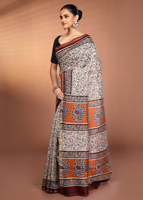 Cream Chanderi Silk Saree With Blouse Piece