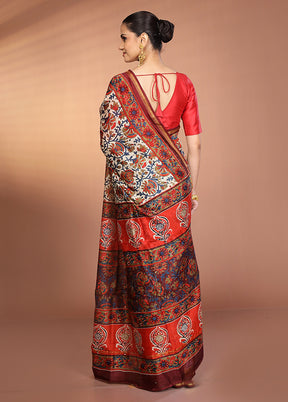 Cream Chanderi Silk Saree With Blouse Piece