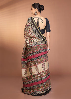 Cream Chanderi Silk Saree With Blouse Piece