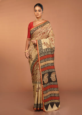 Cream Chanderi Silk Saree With Blouse Piece