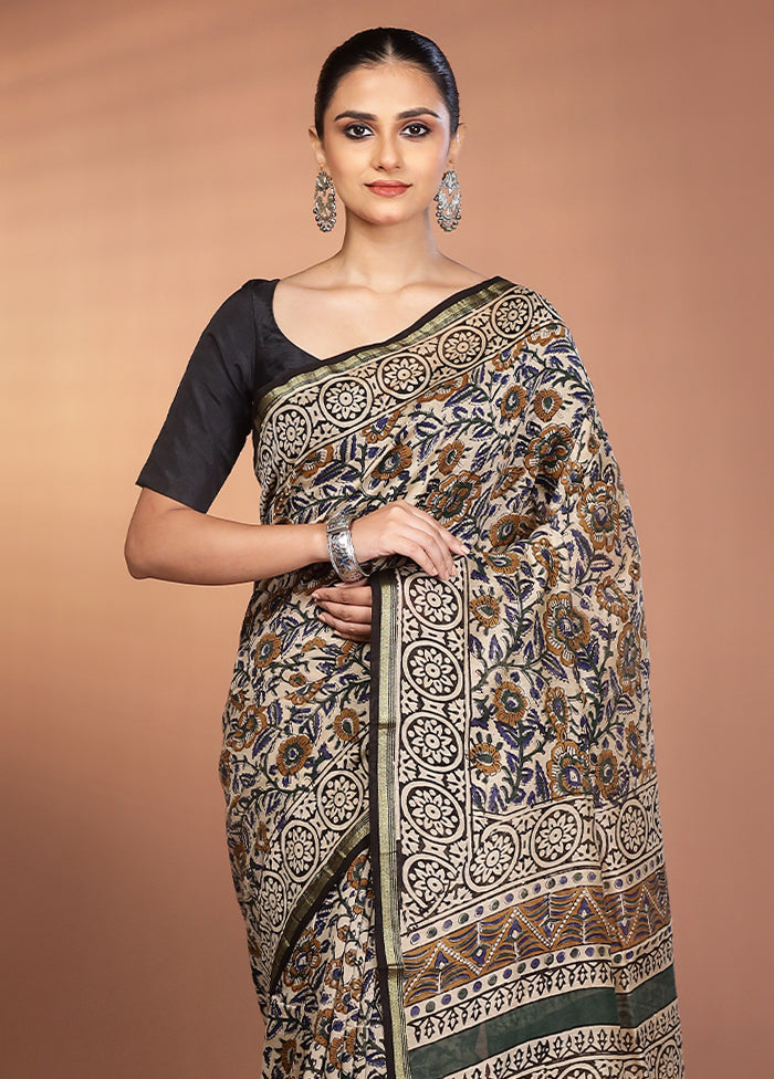 Cream Chanderi Silk Saree With Blouse Piece