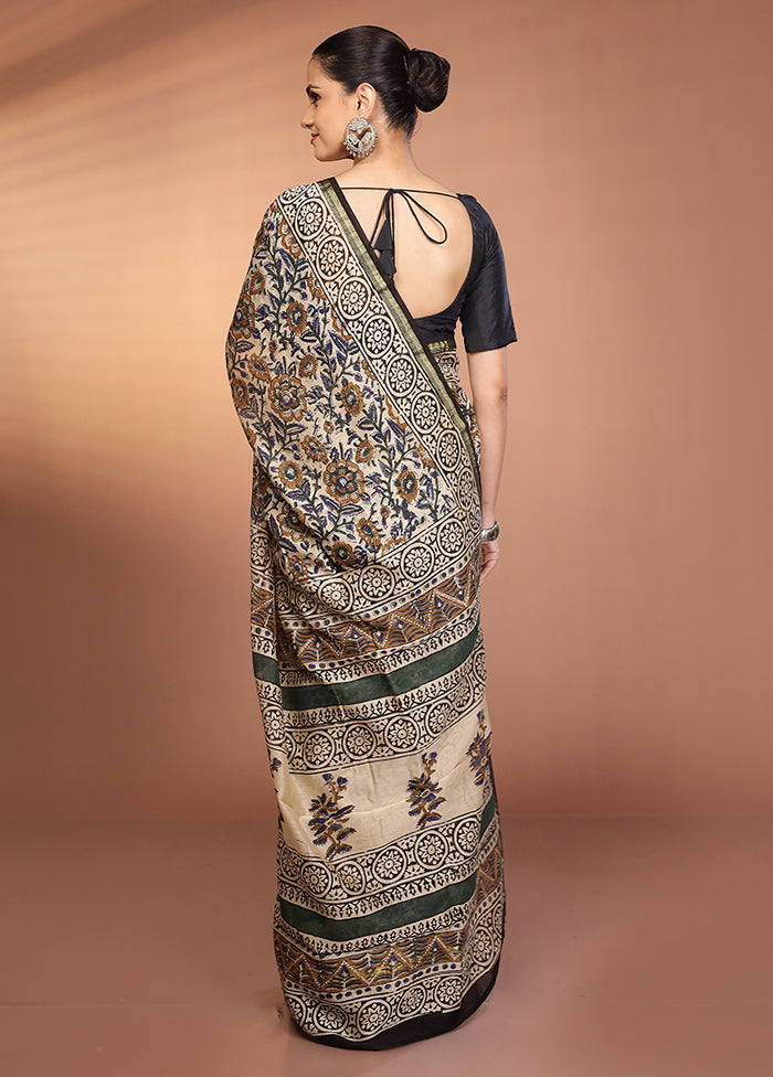 Cream Chanderi Silk Saree With Blouse Piece