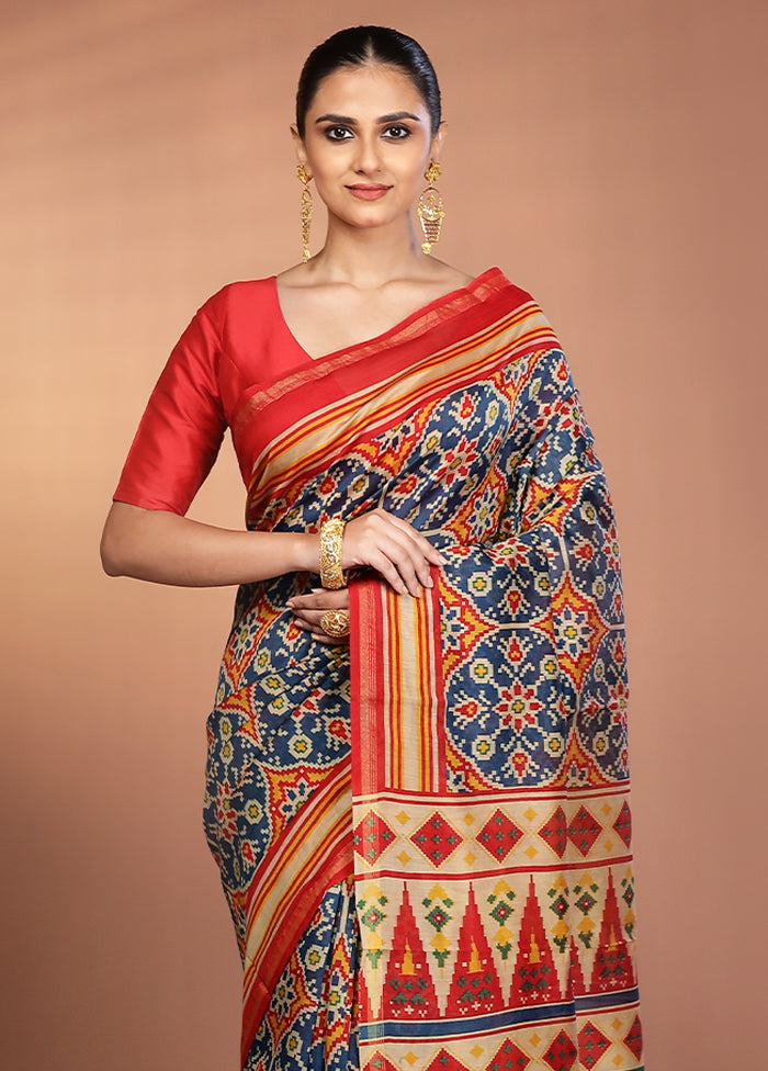 Multicolor Chanderi Silk Saree With Blouse Piece