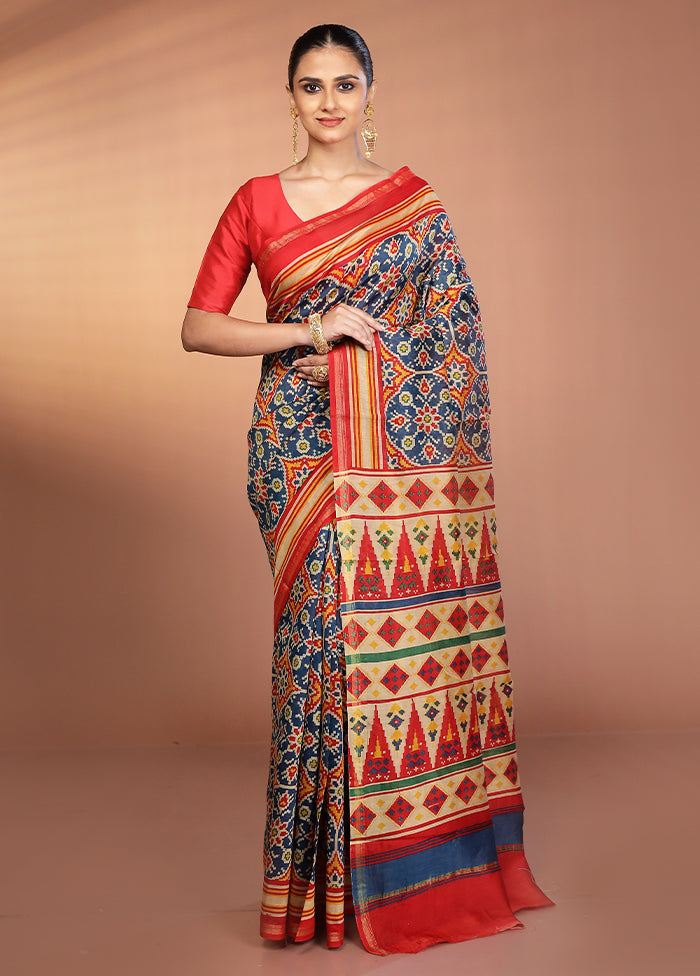 Multicolor Chanderi Silk Saree With Blouse Piece