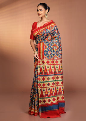 Multicolor Chanderi Silk Saree With Blouse Piece